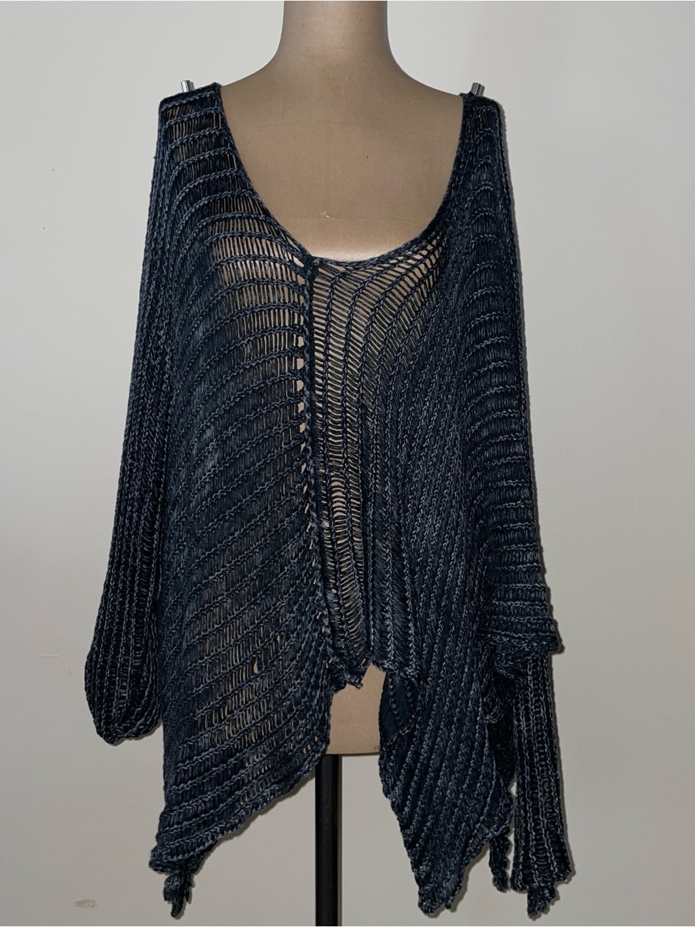Open-Knit Black Women's Poncho Shrug - Lightweight Layering